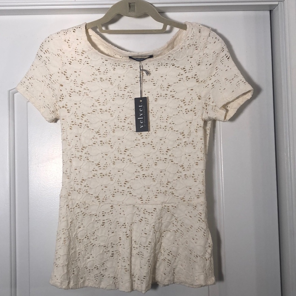 Velvet Lacey Peplum Top NWT SMALL